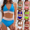 Swimwear féminin Femmes High Waited Bikini Set Deep V Boho Maillot de bain Color Block Two Piece TrawString Bathing Fult