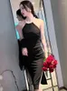 Casual Dresses Summer Women Midi Dress Elegant Sexy Pink Black Halter Beading Off Shoulder Sleeveless Bodycon Slit Gown Evening Party