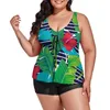 Kvinnors badkläder Green Palm Leaves Tankini Swimsuit Tropical Leaf Print Rave 2 Pieces Elegant Bathing Suit Graphic Beachwear Plus Size