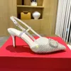 Kadın Slingbacks Moda Orijinal Deri Kristal Dekorasyon Tasarımcısı Sandalet 7cm Yüksek Topuklu Partisi Elbise Ayakkabı En Kalite Marka Düğün Ayakkabıları S Rahatlığı
