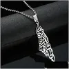 Pendant Necklaces Pendant Necklaces Trendy Jewelry Arabic Hollow Stainless Steel Palestine Israel Map For Men Women Chain Necklace Dro Dhu1D