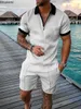 2024 Mens Polo Suit Fashion Men Sets Solid Summer V-neck Zipper Short Sleeve POLO ShirtShorts Two Pieces Men Casual Suit 240514