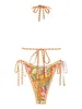 Swimwear féminin Zaful Ethnique Paisley Swimsuit imprimé pour les femmes Bikini Set Whip Stitch Strich Triangle Top Tie Tie Sweat Bottom