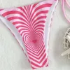 Kvinnors badkläder Bikini Set Sexig rosa randig Micro Thong String halter baddräkt Kvinnor Baddräkt Mini Triangel Mujer