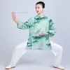 民族衣類2024伝統的な中国の太極拳のユニフォームナショナルフラワープリントコットンリネンウシュ格闘技のトレーニングエクササイズ