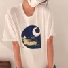 Designer Moda de mangas curtas T Camisetas Toolinging Carhartte Night's Night Moon Ilha Tropical Padrão Impresso Casal Longo Round Neck Trend FTPJ