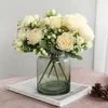 Dekorativa blommor 5spring pioner med knoppar simulerade rosor heminredning bröllopshall