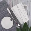 Tazze tazze da caffè in ceramica nordica con coperchio e cucchiaio in porcellana casa semplice coppia di latte crea creativa tazza di bevande drinkware regalo