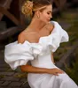 Vintage Long Bateau Neck Robes de mariée en satin avec volants / train détachable Sirène en dentelle 2 et 1 Vestido de Novia Lacet Up Back Bridal Robes pour femmes