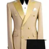 メンズスーツシャンパンフルメンスーツセットウェディングドレスグルームカスタムメイドの男性ジャケットパンツスリムフィット2PCSパーティープロムブレザーズボンの衣装