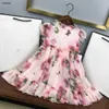 Top Girls Dresses Kids Designer Clothes Girl Flower Printed spetskjol Storlek 90-160 cm Prinsessan Klänning Polyester Baby Frock 24mar