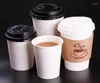 Tasses jetables Paies 100pcs Tasse de papier de haute qualité Tasse de café au lait épaissis de café Juice boisson avec couvercle