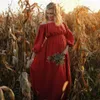 Mutterschaftskleider Bohemian Schwangere Frauen Foto Shooting Kleid bequeme Wäsche Baumwolle ein Schulterkleid Schwangere Frauen böhmische Babyparty Dressl2405