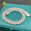 18 mm Mens Iced Out Miami Hip Hop Chain Collier 925 Sterling Silver Cubic Zirconia Baguette Cut Cuban Link Chain