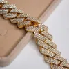 500 grammes Gold plaqué S925 argent sterling 18 mm trois rangées glace out VVS Moisanite Cuban Link Chain