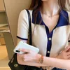 Knit Polo Neck Shirts For Women Short Sleeve Tee Black Tshirt Woman Topps White Clothing Luxury Synthetic High Quality Cotton V 240429