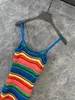 24 Zomer nieuwe jurk kleurrijke gestreepte dopamine elastische rok voor vrouwen, hoog viskeus katoengarenweven