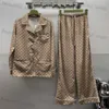 Projektowne damskie listy listy pełny druk vintage w stylu piżamy jedwabny koszulka z długim rękawem elastyczne spodnie w talii 2 -częściowy zestaw