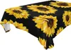 Table Cloth Yellow Blooming Sunflowers Black Polyester Modern Printed Stain Wrinkle Resistant Durable Cover Dining Room