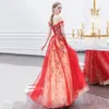 Robes de fête anxin sh princesse en dentelle rouge cou chouage longue robe de soirée luxe perle rose fleur cristal une ligne 1167