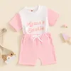 Ensembles de vêtements en bas âge pour bébé bébé fille des vêtements d'été ensembles à manches courtes t-shirts rose blanc de couleur combinaison short pour sortir