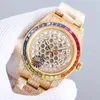 Hollow Diamond Watch Mens 시계 자동 기계 디자이너 시계 41mm Rainbow Bezel 비즈니스 여성 Wristwatch Montre de Luxe