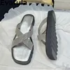 Talltor 2024 Summer Open Toe Cross Band Flat Women Thick Sole String Bead Mules Ladies Casual Vacation Beach Slides Shoes Mujer