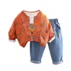 Clothing Sets 2024 Korean Spring Autumn Kid Boys 3PCS Set Cartoon Baseball Coat Long Sleeve T-shirt Jeans Pants Suit Baby Outfit