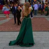 Robes de fête Green Stain Prom Prom Evening Spaghetti Strap Appliques Sweep Train Laçage Up Slit Robe de Ball Stretch Graduation Robe