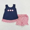 Kledingsets groothandel kinderen katoen honkbal shirts rood gestreepte shorts bijpassende babyjongens en meisjes kledingspel bal borduurwerk zomerset D240514