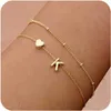 Dearmay Exquisite Initial Heart Gold Armband Womens Fashion 14k True Gold Letter Pendant Armband Smycken Söt och enkla modekedja Armband Kvinnor och flickor G