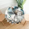 Table Cloth 1 Pack Marble Floral Print Home Kitchen Living Room Round Dustproof Tablecloth Holiday Party Dinner Decoration Accessories