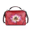 Shoulder Bags Form Vintage Hand Painted Women Handbag 2024 Genuine Leather Floral Soft Cowhide Leisure & Crossbody