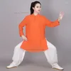 Ethnic Clothing 2024 Chinese Vintage Tai Chi Kungfu Performance Tops Pants Set Martial Arts Training Exercise Uniform Team