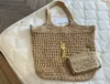 Luxe de qualité supérieure en cuir authentique avec un sac de créateur de lettres en métal mode Raffias paille sacs de luxe sacs à main