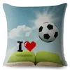 Kudde Cartoon Football Print Pillow Case Square Cover Peach Skin Soffa Home Decor