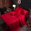 Zestawy pościeli czerwone hafty egipskie bawełniane kołdrę grube łóżko arkusz łóżka na ślubne poduszki