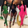 2024 New Jumpsuit Bodysuit Sexy Nightclub See Through Patchwork Mesh Jumpsuits For Women Long Sleeve Cut Out Skinny Pants Onepiece Rompers Overalls Outfits