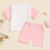 Ensembles de vêtements en bas âge pour bébé bébé fille des vêtements d'été ensembles à manches courtes t-shirts rose blanc de couleur combinaison short pour sortir