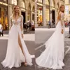 Casamento 2020 Vestidos Berta V Pescoço Aplicado Mangas compridas Vestido de noiva lombar de renda lascivo