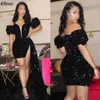 Sparkly Black Sequined Short Prom Dresses Sexy Off The Shoulder Peplum Cocktail Party Gowns Arabic Aso Ebi Plus Size Women Formal Occas 2015