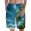 Summer Coconut Tree Men's Split Straight Leg Sandals Beach Casual Loose 3D Printed Sports Pants M514 25