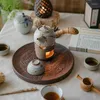 Decorative Figurines Cherrywood Disc Japanese Solid Wood Tray Tea Hand Carved Black Walnut Plate Fruit Cake