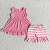 Clothing Sets Summer Fashion Baby Girls Pink Sleeveless Top Striped Pants Suit Wholesale Boutique Children Clothes