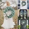 Decorative Flowers Artificial White Ear Leaf Wreath With Plastic Simulation Battery Operated Christmas Timer