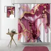 Cortinas de chuveiro Borgonha e mármore dourado abstrato rosa roxo de luxo de luxo artista de tecido à prova d'água para decoração de banheiro