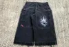 Shorts maschile jnco y2k hip hop retrò ricamo da cranio in denim palestra jeans larghi pantaloni neri da pallacanestro