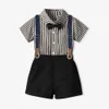 Kleidungssets 70-140 cm Kinderbaumwäschemandel-Hemd und Shorts mit Schultergurt Set Baby Sommerkleidung D240514