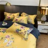 Sängkläder sätter slowdream kinesiska set gul täcke täcker lyxig högkvalitativ bomullsplattmonterad sängklädda sängkläder