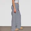 Frauenhose Frauen mit breitem Bein Streifen/Zebra Muster/Leopardenmuster Drawess elastischer Taillenhosen Frühling Sommer lässig Pleashowhose